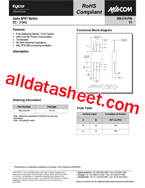 SW-214-PIN Datasheet PDF - Tyco Electronics