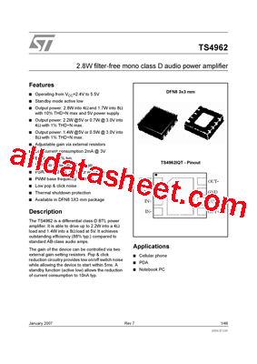 TS4962 Datasheet PDF - STMicroelectronics