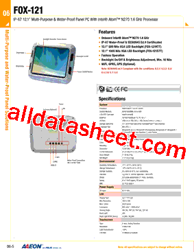 FOX-121 Datasheet PDF - AAEON Technology