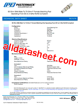 PE7076 Datasheet PDF - Pasternack Enterprises, Inc.